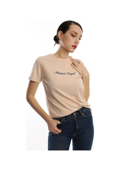 Kadın Minimal Project Basklı Tişört Bej