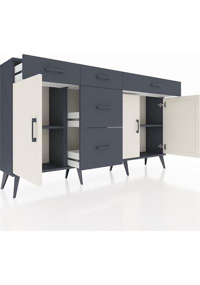 Arges Konsol 2 Raflı 5 Çekmeceli 3 Kapaklı 176x30x99 Antrasit-aytaşı/antrasit Aytası/antrasıt - Antrasıt