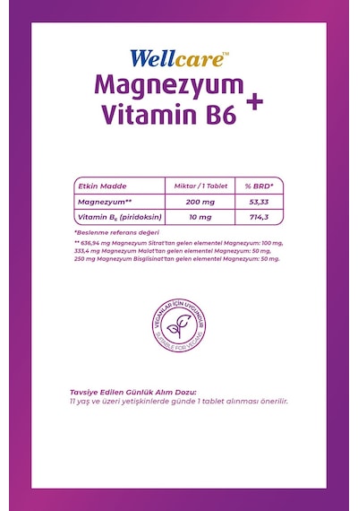 Wellcare Magnezyum + Vitamin B6 60 Tablet