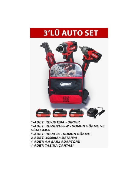 -arm-somun Sıkma + Cırcır + Vidalama Somun Sökme Kombo Set