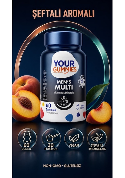 Y'our Gummie Erkek Multivitamin ve Mineral Gummies Ginseng ve Koenzim Q10 60 Gummies