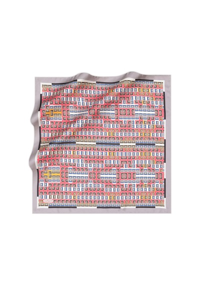 Cacharel Gri 90x90 İpek Twill Eşarp Geometrik Desenli Geometrik Desenli