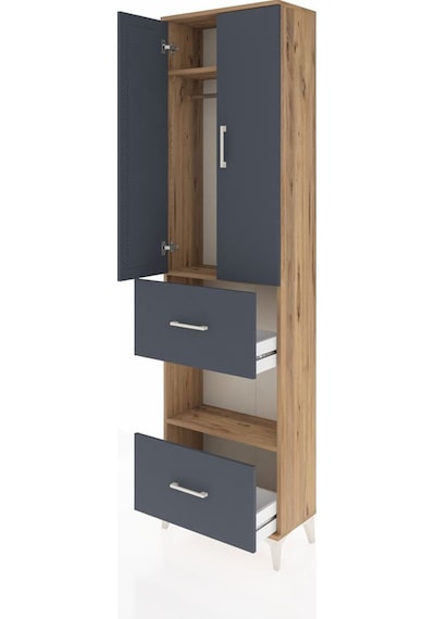 Arges Dolap 3 Raflı 2 Çekmeceli Tek Askılı 60x30x221 Çam-antr... Çam