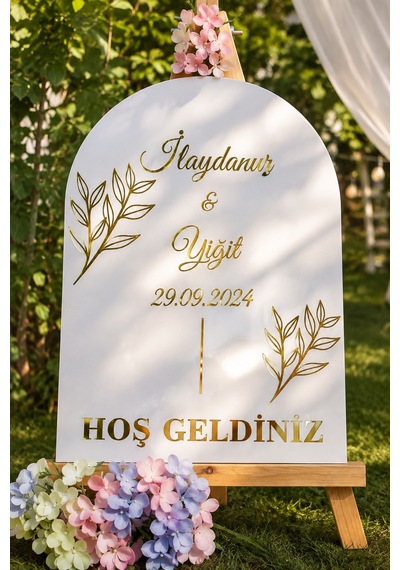 Kk Swords Kişiye Özel Gold Aynalı Mdf Düğün Karşılama Panosu İsimli Hoş Geldiniz Tabela 2.7 Mm