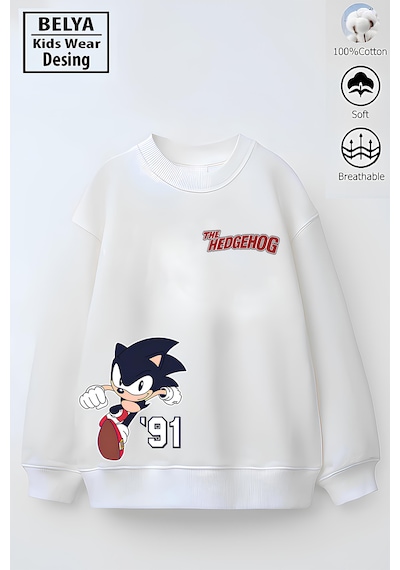 Belyakidswear Tam Kalıp Oversize Erkek Çocuk Pamuğa Pamuk 3 İplik Kumaş Snc2 Tasarım Sweatshirt Beyaz