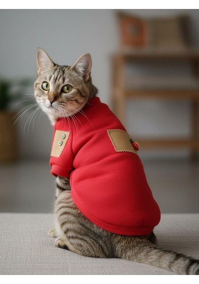 Sevimli Çilek Detaylı Kırmızı Kedi Polar Sweatshirt