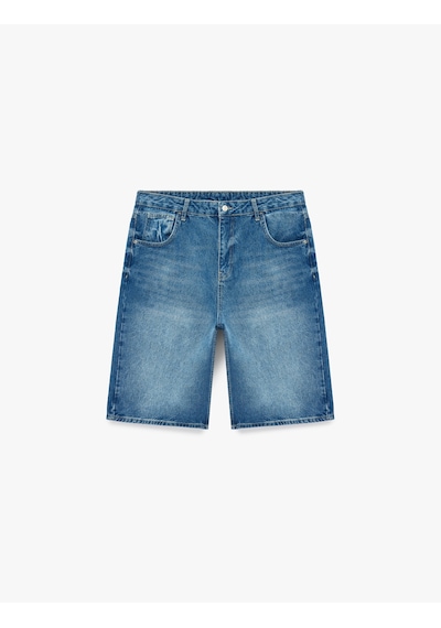 Koton Pamuklu Normal Bel Rahat Kalıp Cepli Baggy Jean Şort Orta İndigo 6sam40428nd