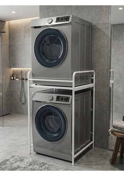 Çamaşır Makinesi Dolabı Raf Metal Düzenleyici Organizer 2 Katlı Banyo Rafı Çok Amaçlı Dolap 261 Çok Renkli