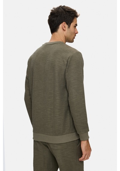 UCLA Luca Haki Bisiklet Yaka Krinkıl Hafif Kumaş Metal Logolu Standard Fit Erkek Sweatshirt