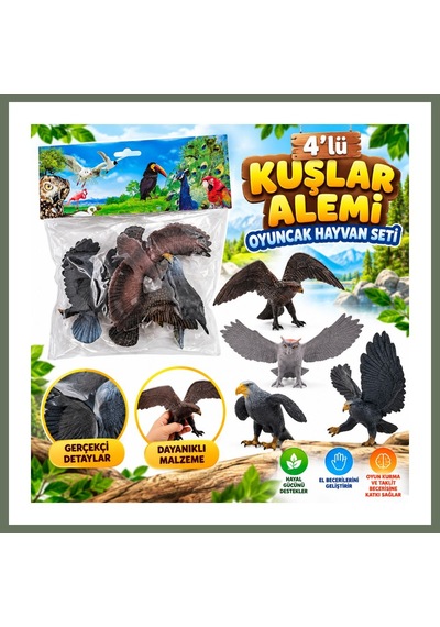Bezos Dmn058-4 4lü Kuşlar Alemi Oyuncak Hayvan Seti Bezos1