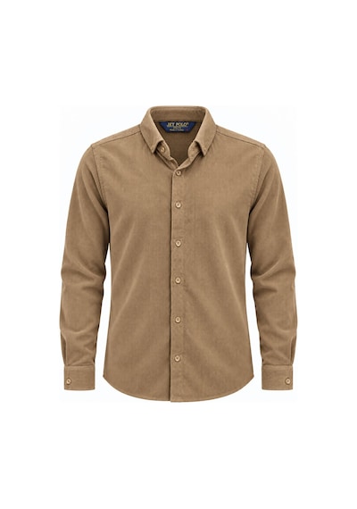 Classics Men Jet Polo Uzun Kol Slim Fit Erkek Kadife Gömlek - 7779 Bej