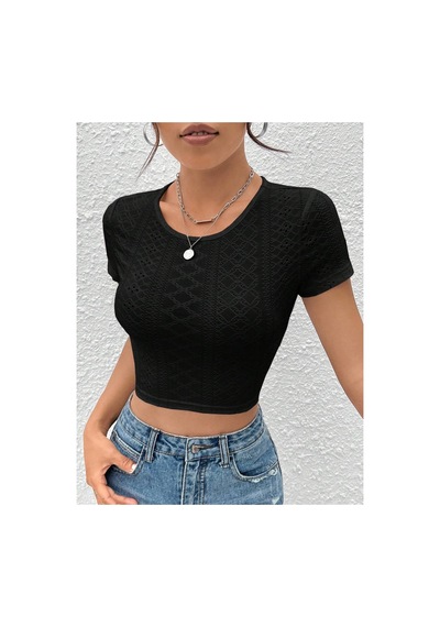 Hımmelduf Siyah Belden Bağlamalı Kısa Kollu Crop Bluz Siyah