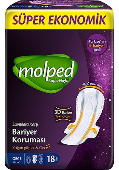Molped Super Night Hijyenik Ped Gece 18'li