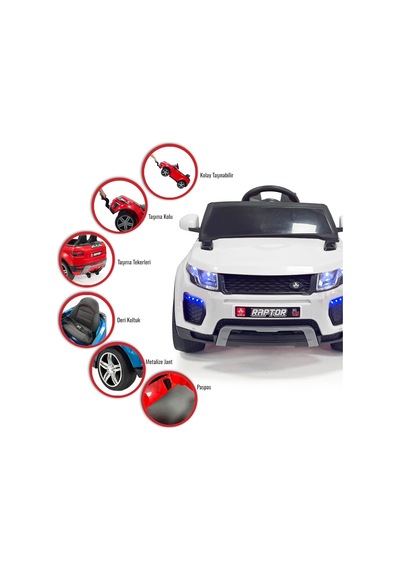 Raptor Gt Beyaz Uzaktan Kumandalı 4x2 12 Volt Akülü Araba - Rc Land Rover Akülü Araba Range Rover Çok Renkli