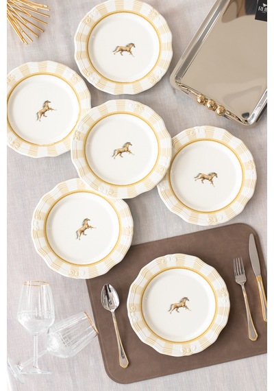 Majestic 6'lı Porselen Servis Tabağı - 25 Cm Beyaz