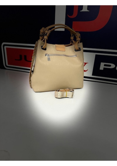 Just Polo Kadın Kum Taba Kabartma Desenli Mıknatıslı Çıtçıt Kapama El Çantası Omuz Askısıyla 4031mh Kum - Taba