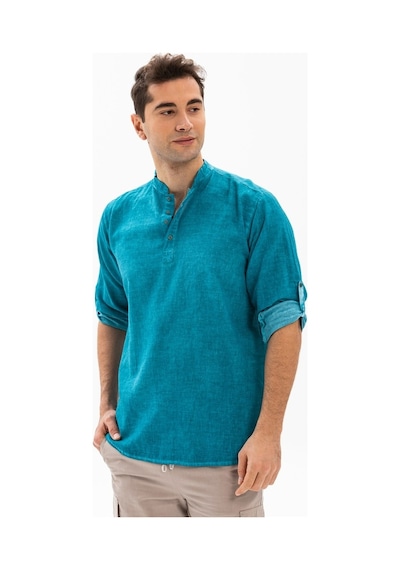 Uzun Kol Şile Bezi Bodrum Erkek T-Shirt Turkuaz 9013
