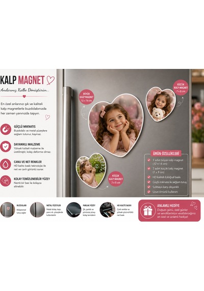 Kalp Fotoğraf Magneti Kız Çocuğuna Kişiselleştirilebilir Sevimli Anı Hediyesi