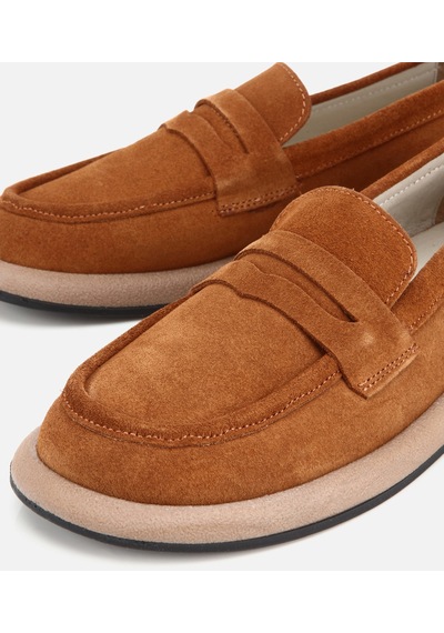Hotiç Kadın Süet Deri Taba Taban Detaylı Günlük Loafer