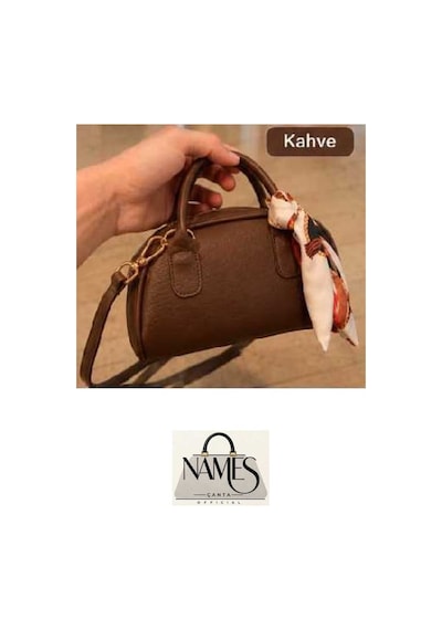 Names Bag Fularlı Mini El Ve Omuz Çantası Kahverengi