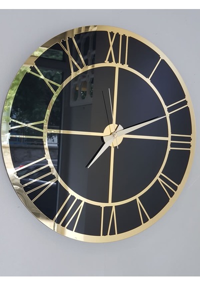 Ayna Denizi Gold Black Model Altın Siyah Renk 50 CM Dekoratif Aynalı Duvar Saati Altın - Siyah