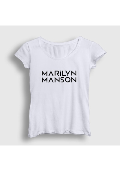 Presmono Kadın Logo Marilyn Manson T-shirt Beyaz