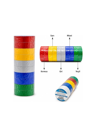 İbico İ13-027 İzolasyon Elektrik Bantı 0.15mmx18mm 6yds Mavi Sarı Beyaz Yeşil Bandı Renkli Kırmızı - 10'li Paket
