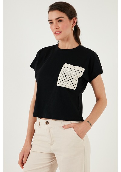 Lela Pamuklu Tek Cepli Regular Fit Bisiklet Yaka Bayan T Shirt 5865818 Siyah