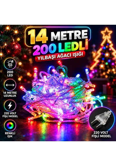 Yüksek Kalite 14 Metre 200 Ledli Renkli Led Işık Yılbaşı Ağacı Işığı Renkli Noel Işığı Modlu 220 V Diğer