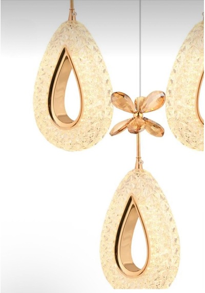 Damla Model 3'lü Gold 3 Renk Modu Ledli Kristal Taşlı Modern Salon Mutfak Oturma Odası Led Avize Gold