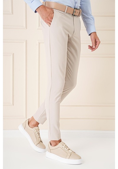 Efor Slim Fit Yan Cepli Düz Esnek Casual Kum Pantolon P 1144 Kum