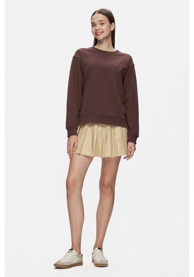 Ucla Sunnıva Kahve Bisiklet Yaka Nakışlı Loose Fit Kadın Sweatshirt Kahve
