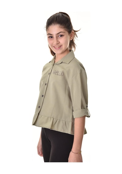 Kız Çocuk Bel Detaylı-taş Baskılı Crop Gömlek 6-15 Yaş 12254 Haki