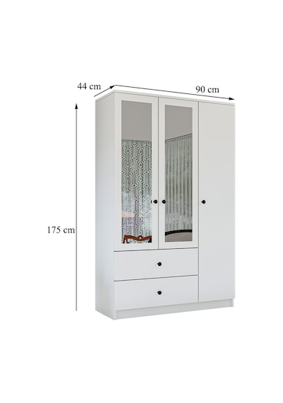 Metalia Gm 853 Home 3 Kapılı 2 Çekmeceli Düğme Kulplu Aynalı Gardırop