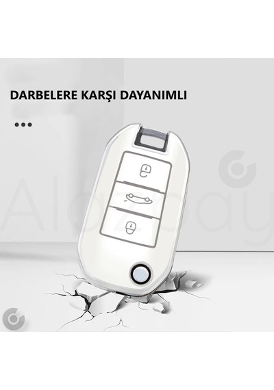 Peugeot 208 301 307 308 508 2008 3008 Partner Van Tpu Anahtar Kılıfı Beyaz Gümüş