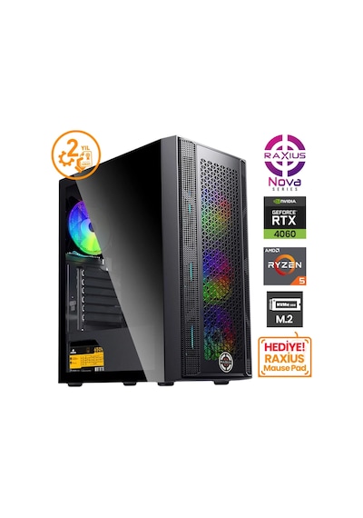 Raxius Nova-G1-R5-4060-56A009 R5-5600 64 GB 1 TB SSD RTX5060 Free Dos Masaüstü Oyuncu Bilgisayarı
