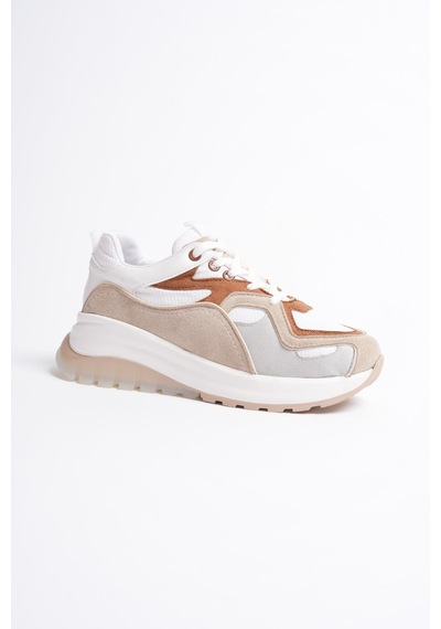 Mubiano Avira Kadın Beyaz Taba Kalın Tabanlı Spor Ayakkabı Sneakers Beyaz