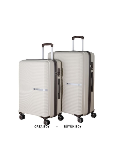 Mçs Bavul Büyük Ve Orta 2li Set Kırılmaz Silikon Valiz V374 Kemik/acıkahve Kemik