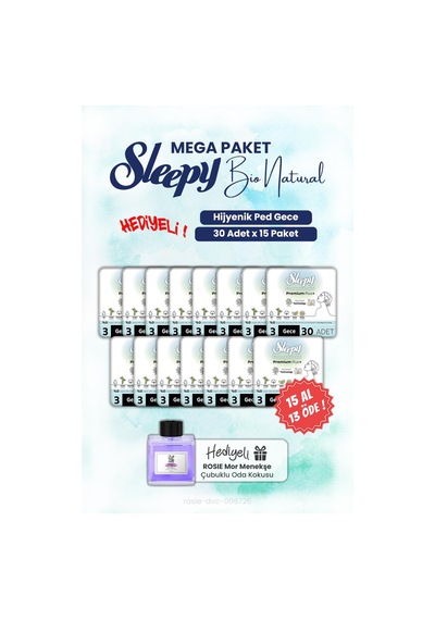 Sleepy Hijyenik Ped 15 Al 13 Öde 30'lu Bio Natural Gece Ve Rosıe Oda Kokusu