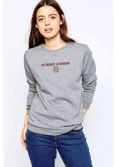Altered Carbon Logo & Yazi Baskılı Gri Kadın Sweatshirt