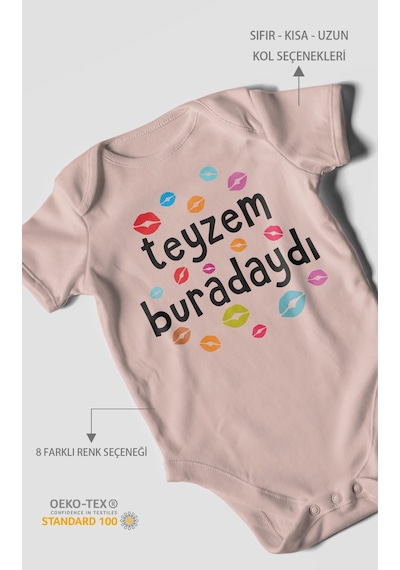 Teyzem Buradaydı Baskılı Bebek Zıbını Çıtçıtlı Body %100 Pamuk Kısa Kol Pastel Pembe