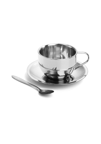 4 Paket Paslanmaz Çelik Kahve Fincanı Seti, Kaşık Ve Tabaklı 6 Oz Kahve Kupaları, Çift Duvarlı Espresso Kupalar Diğer