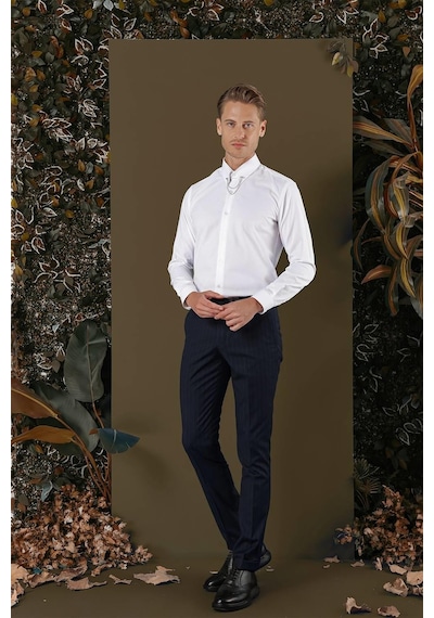 Efor Gk 702 Slim Fit Beyaz Klasik Gömlek Beyaz