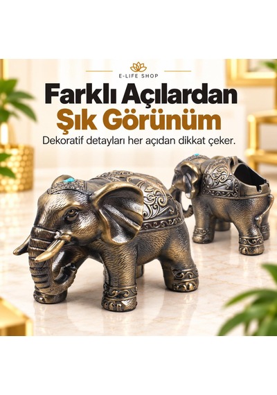 Lüks Alaşım Metal Fil Figürlü Kapaklı Dekoratif Küllük Ve Takı Saklama Kutusu Metal Biblo 18 X 12 Cm 85349586