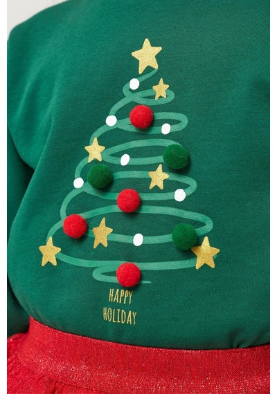 Magu Kız Çocuk Pamuklu Yeşil Yılbaşı Ağaç Baskılı Uzun Kollu Kırmızı Tüllü Takım - Happy Holidays Temalı Yeşil Magu Kız Çocuk Pamuklu Yeşil Yılbaşı Ağaç Baskılı Uzun Kollu Kırmızı Tüllü Takım - Happy Holidays Temalı Yeşil
