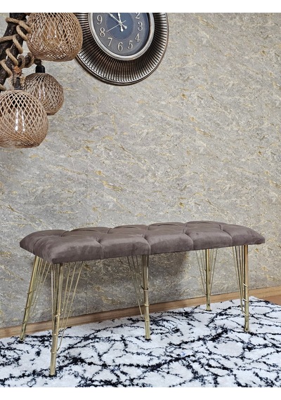Zafir Metal Gold Tel Ayaklı 100 Cm Puf Bench - Puf - Bench - Oturak - Mutfak Oturağı - Antre Oturağı Kahverengi