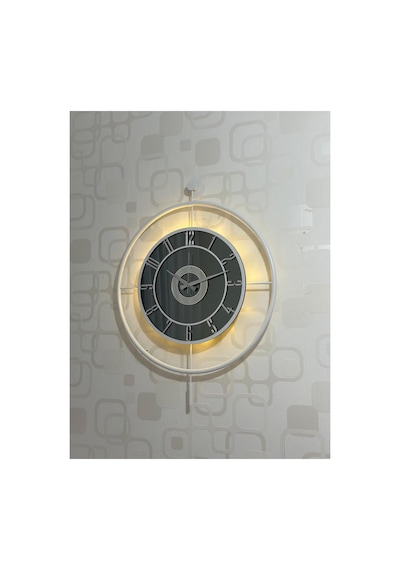 Pey Aksesuar Metal Camlı Duvar Saati 60x80 Cm Büyük Boy Işıklı Gerçek Cam Beyaz-füme-beyaz-gümüş Beyaz