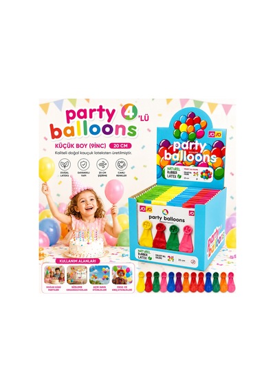 40 Paket - 4pcs Küçük Boy Renkli 20cm Party Balon - Toplamda 160 Adet Balon Çok Renkli