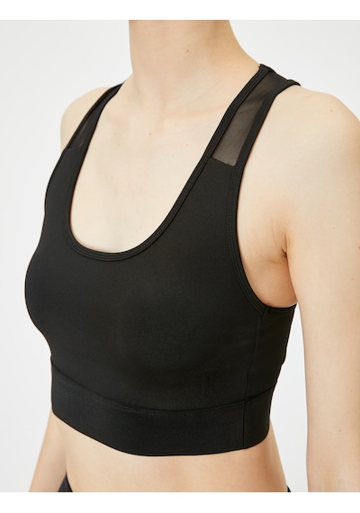 Koton Tül Detaylı Spor Sütyeni Kaplı Slim Fit Siyah 4sak30207nk
