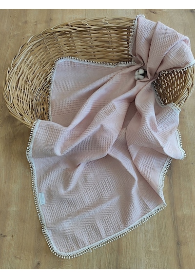Bebek Battaniyesi Bebek Örtüsü Puset Örtüsü Çok Amaçlı Bebek Pikesi Mevsimlik Hediyelik 80x90 Cm Pudra